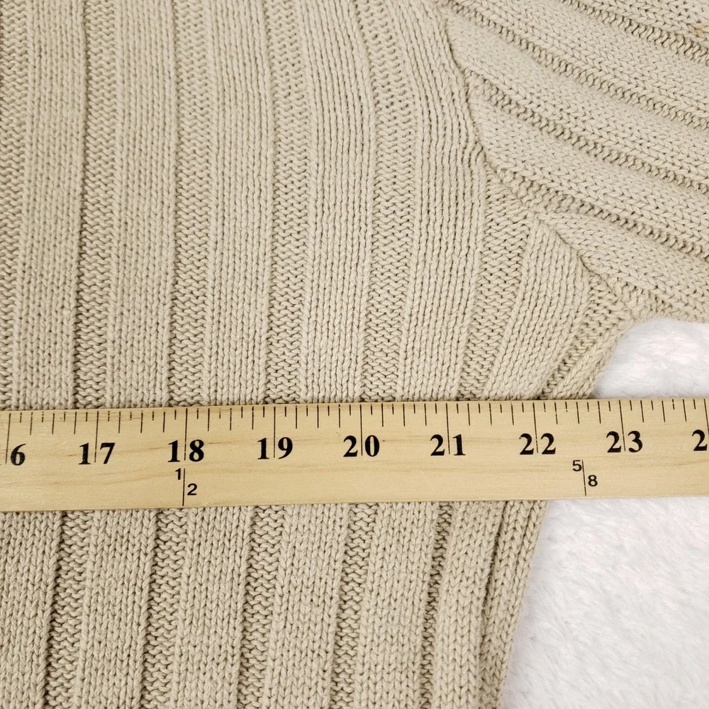 VTG Structure Sweater Mens Small Tan Beige V-Neck Ribbed Knit Ramie Cotton 90s